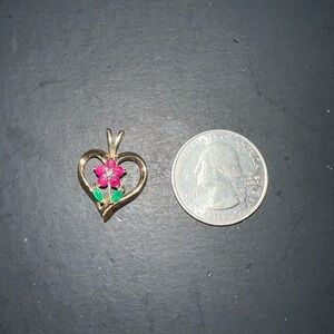Gold Heart Pendant with Pink and Green Accents